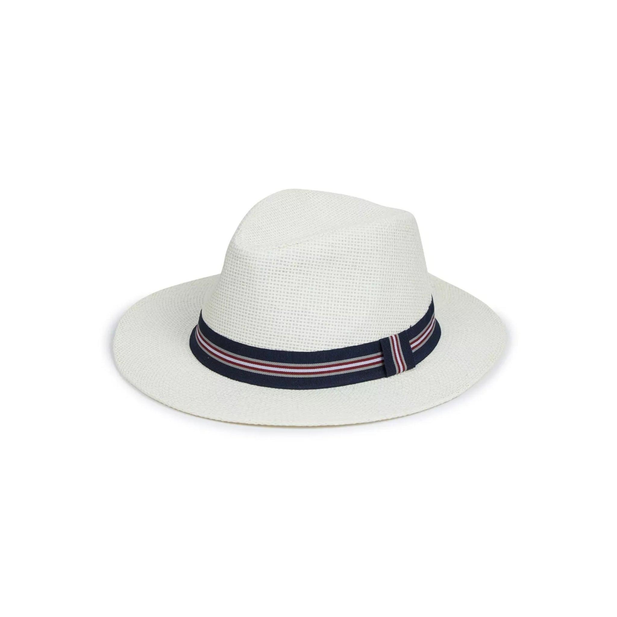 Nicky Adams Countrywear cream Panama style hat with a navy striped band